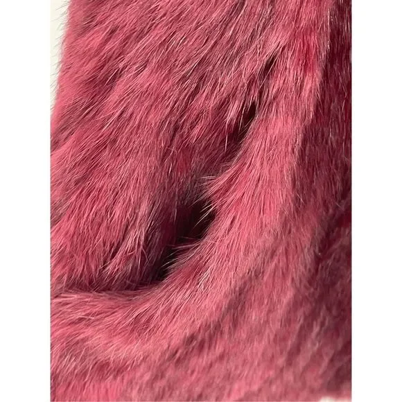 C By Bloomingdales‎ Women's XS Cashmere Rabbit Fur Sweater Vest Dark Pink Maroon - Picture 4 of 11